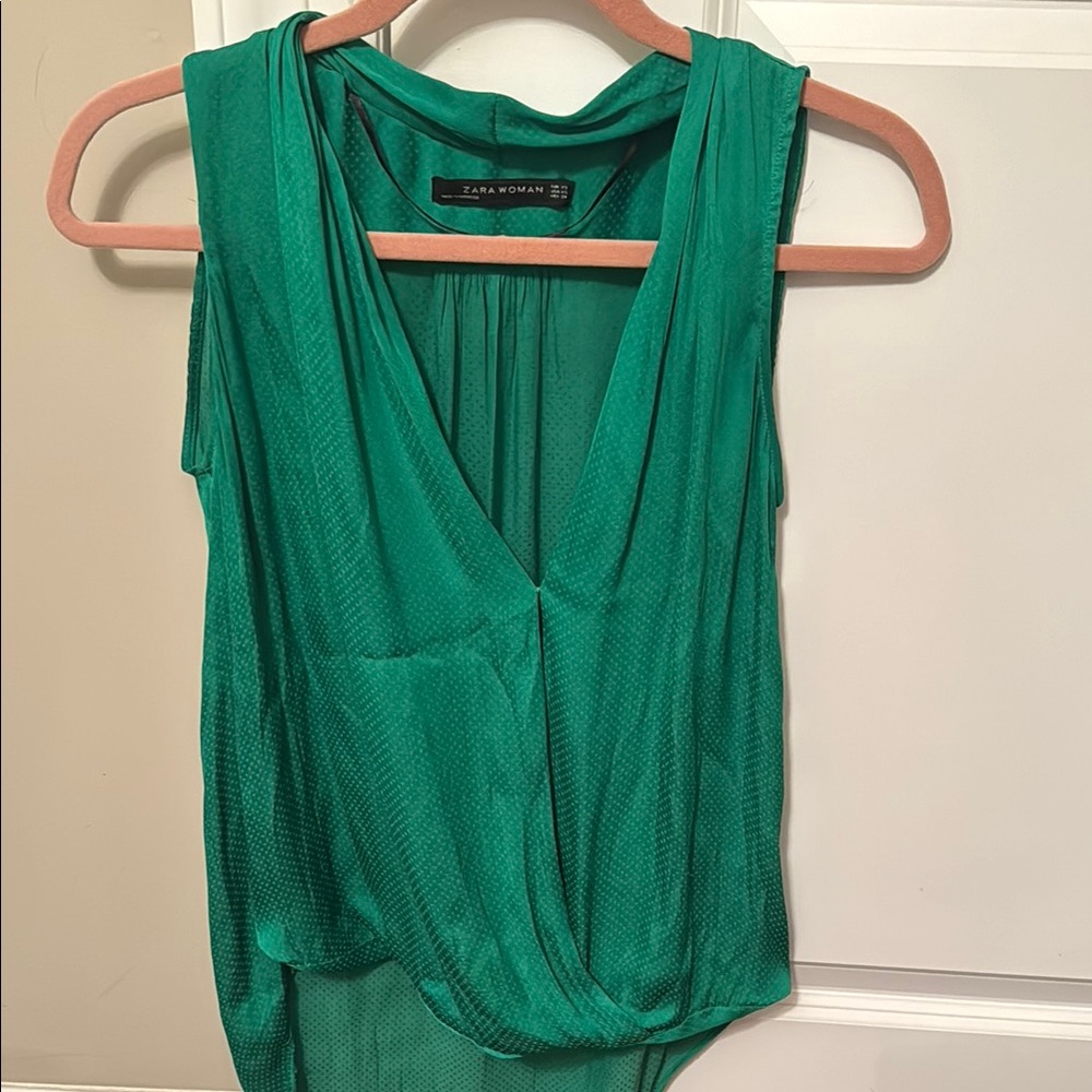 Zara Green Sleeveless Wrap Blouse